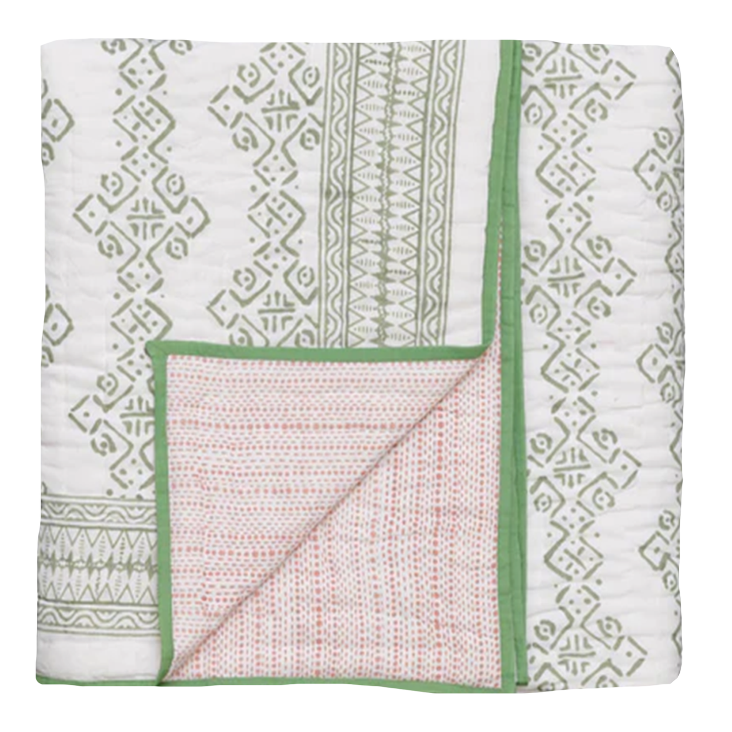 King/Double Mali Star Quilt Green Pink