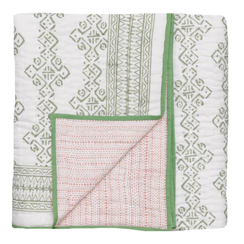 King/Double Mali Star Quilt Green Pink  - PRE ORDER
