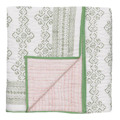 Double Mali Star Quilt Green Pink
