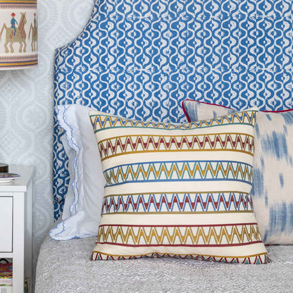 Zigzag striped multi square reversible cushion Burgundy blue