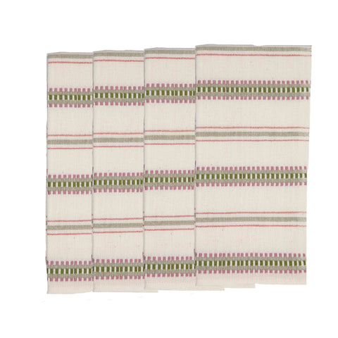 Set of 4 Handwoven Striped Napkins Pink Green