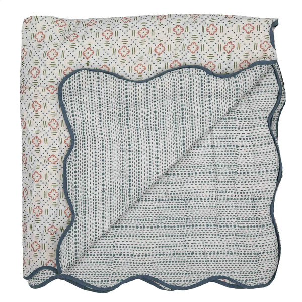 Double Celosia Scallop Quilt Pink Green Blue