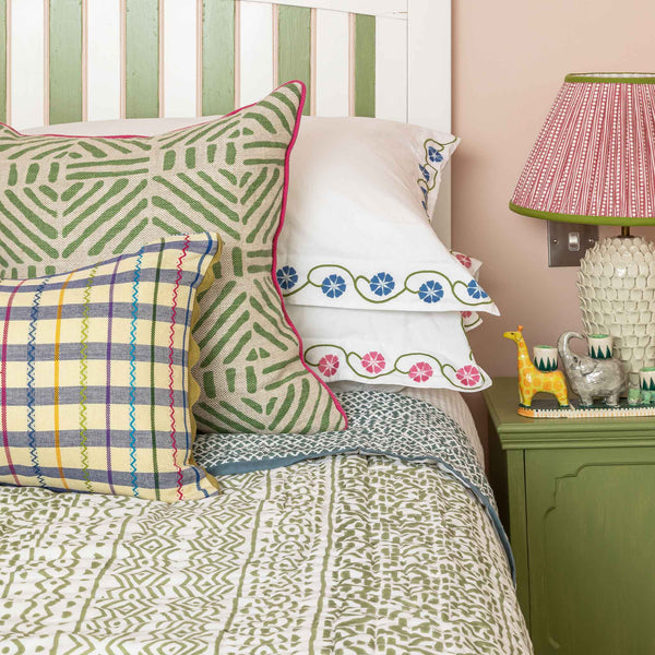 sierra reversible hand block printed quilt blue green