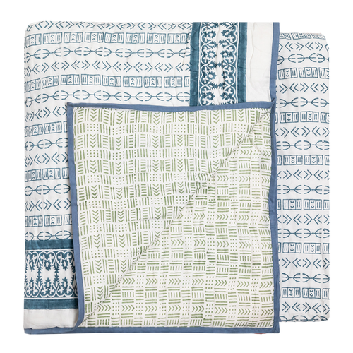 King/Double Tapa Kahala Quilt Blue Green